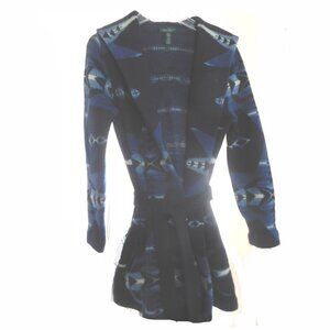 LAUREN RALPH LAUREN BLUE WOOL HOODED SOUTWEST BELTED SWEATER